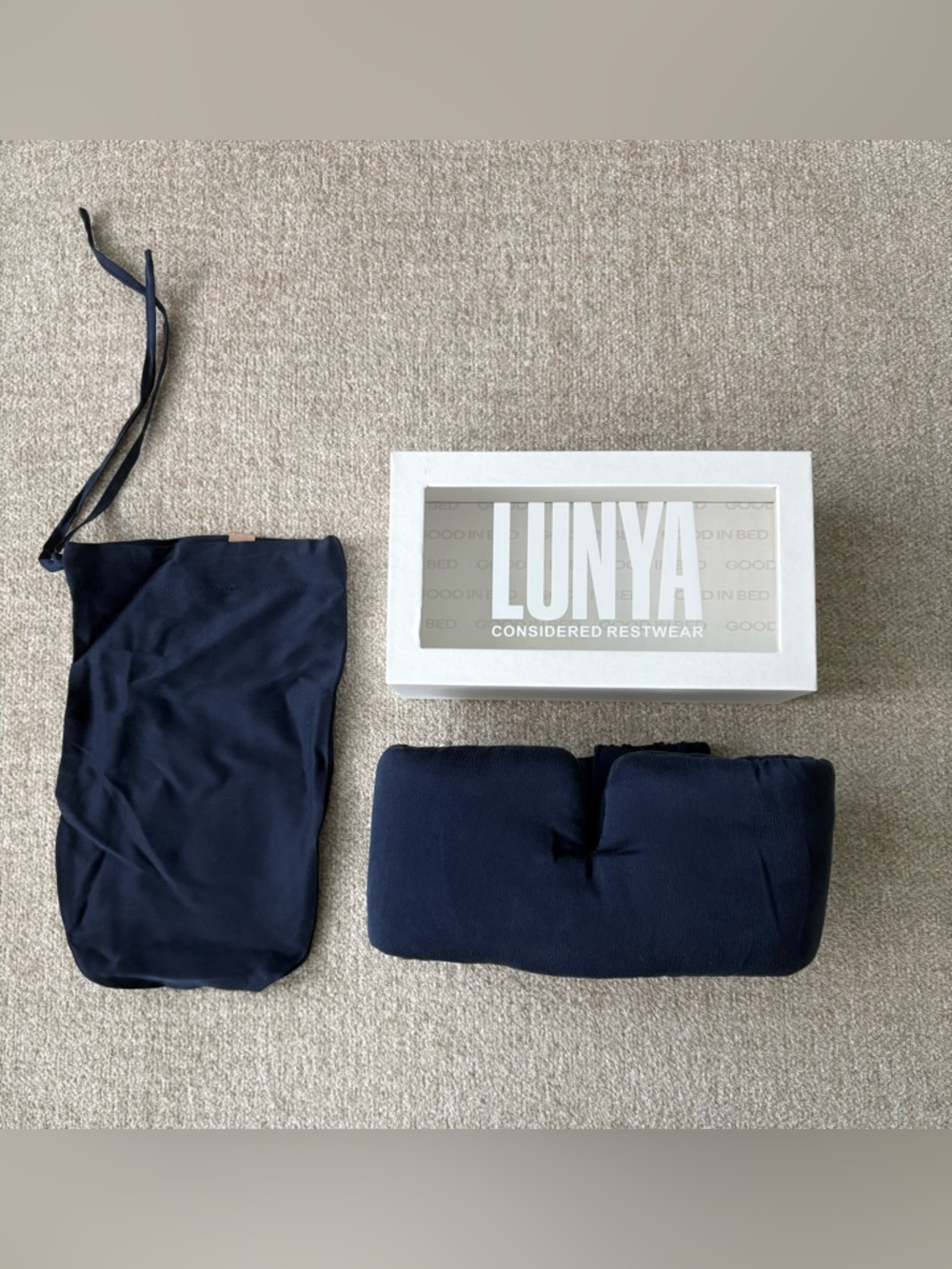 Brand New Lunya Washable Silk Sleep Mask One Size Blue 100% Silk